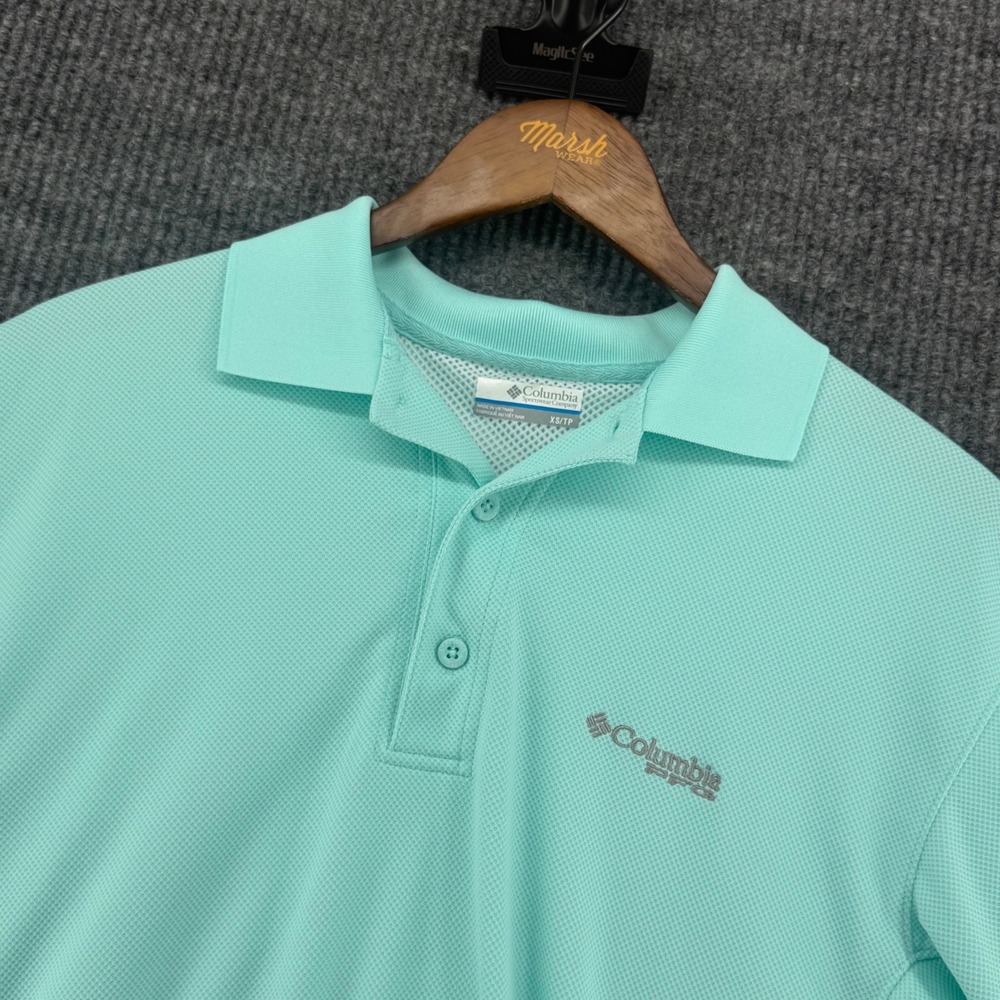 Columbia PFG Polo Shirt Mens XS Mint Green Excellent Short Sleeve Mesh FM6016